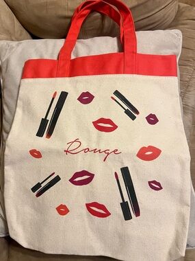 Lancôme Paris Beige/Red Graphic Print Tote Bag Logo, Double Handles